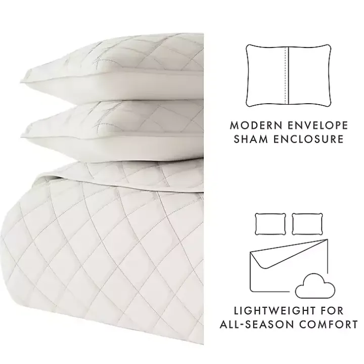 Natural Stitched Diamond 3-pc. Queen Quilt Set