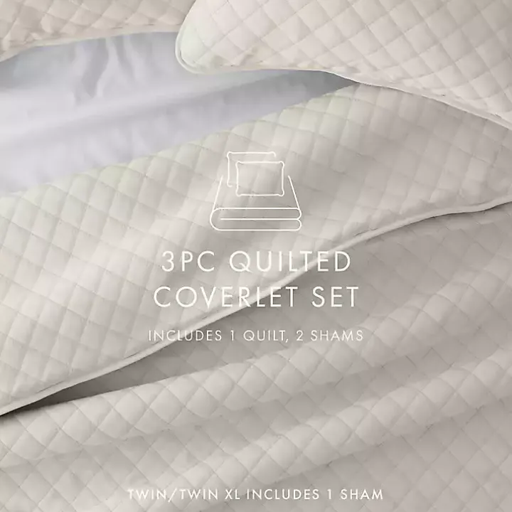 Natural Stitched Diamond 3-pc. King Quilt Set