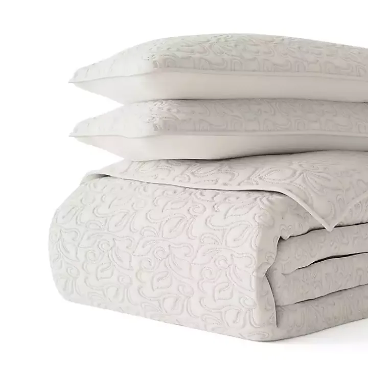 Natural Stitched Floral 2-pc. Twin Quilt Set
