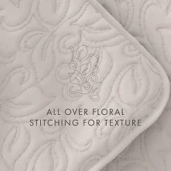 Natural Stitched Floral 3-pc. Queen Quilt Set