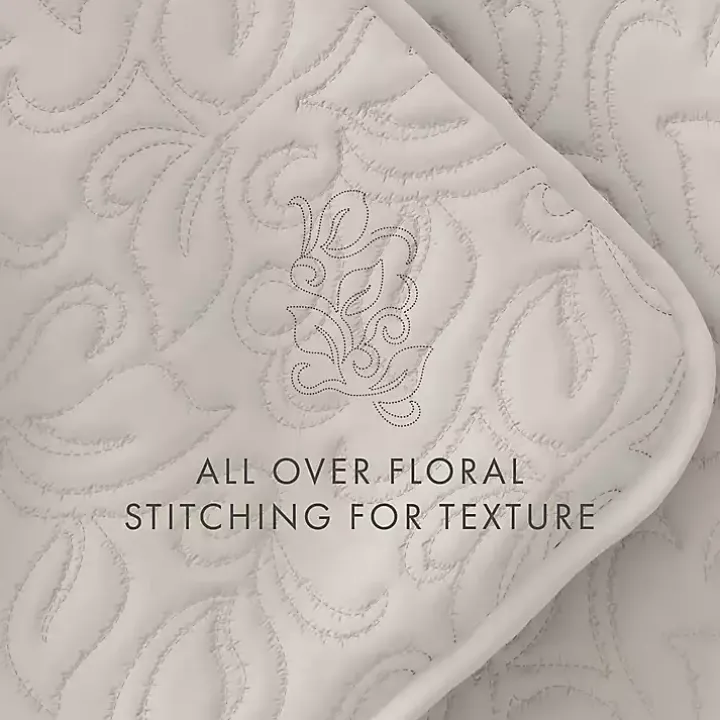 Natural Stitched Floral 3-pc. King Quilt Set