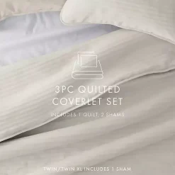 Natural Stitched Stripes 3-pc. Queen Quilt Set