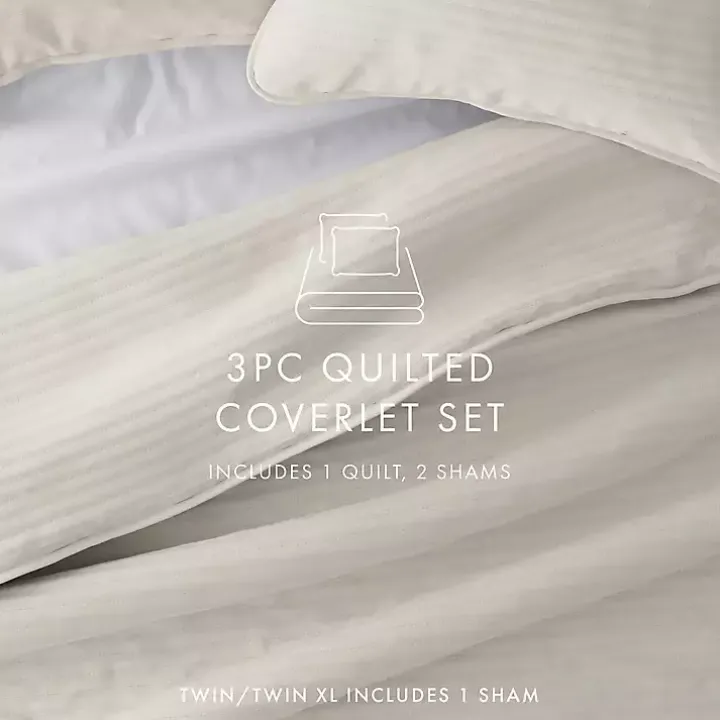 Natural Stitched Stripes 3-pc. Queen Quilt Set