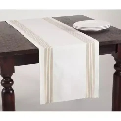 Natural Striped Border Table Runner