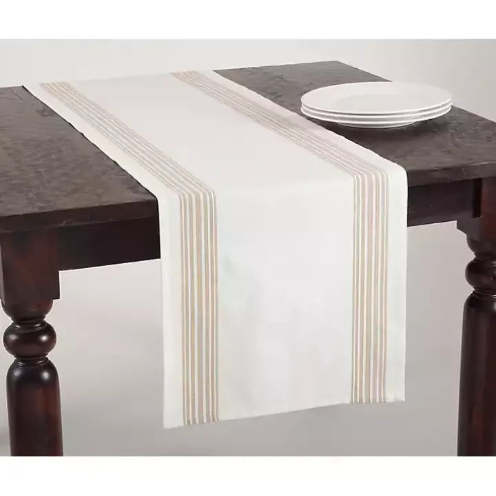 Natural Striped Border Table Runner
