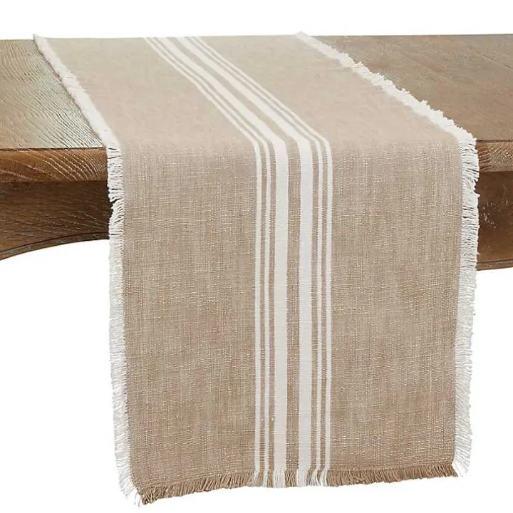 Natural Striped Fringe Table Runner, 72 in.