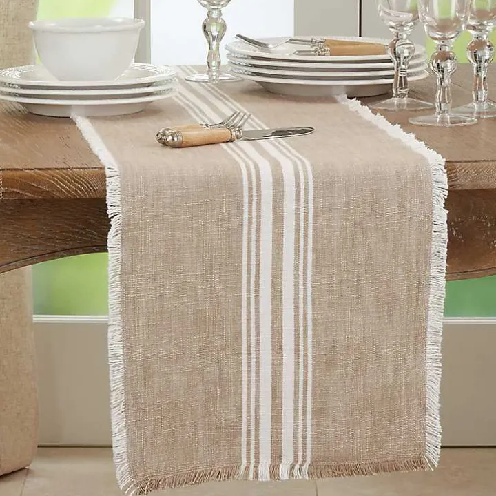 Natural Striped Fringe Table Runner, 72 in.