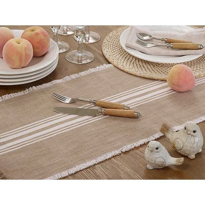Natural Striped Fringe Table Runner, 72 in.