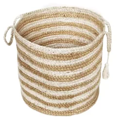 Natural Striped Jute Basket with Handles, 19 in.