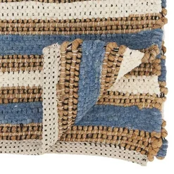 Natural Tan and Blue Striped Table Runner