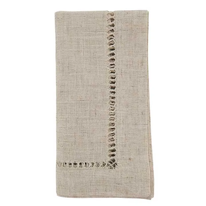 Natural Tan Hemstitch Boarder Napkins, Set of 12