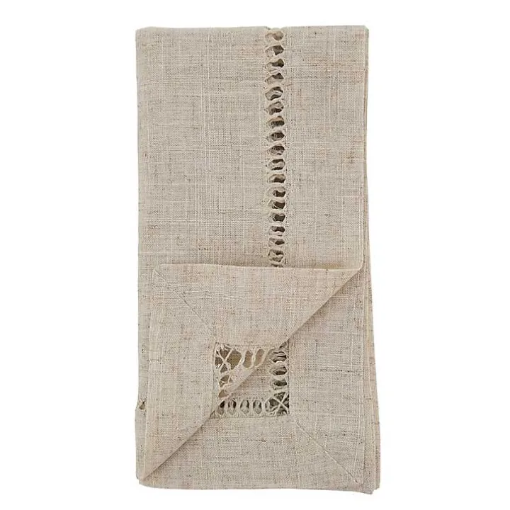 Natural Tan Hemstitch Boarder Napkins, Set of 12