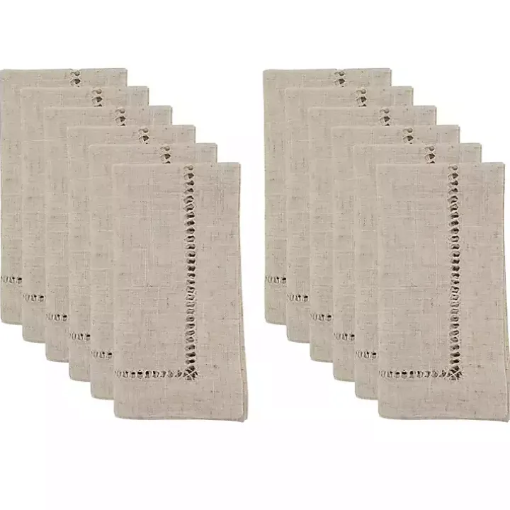 Natural Tan Hemstitch Boarder Napkins, Set of 12