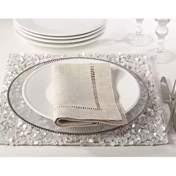 Natural Tan Hemstitch Boarder Napkins, Set of 12