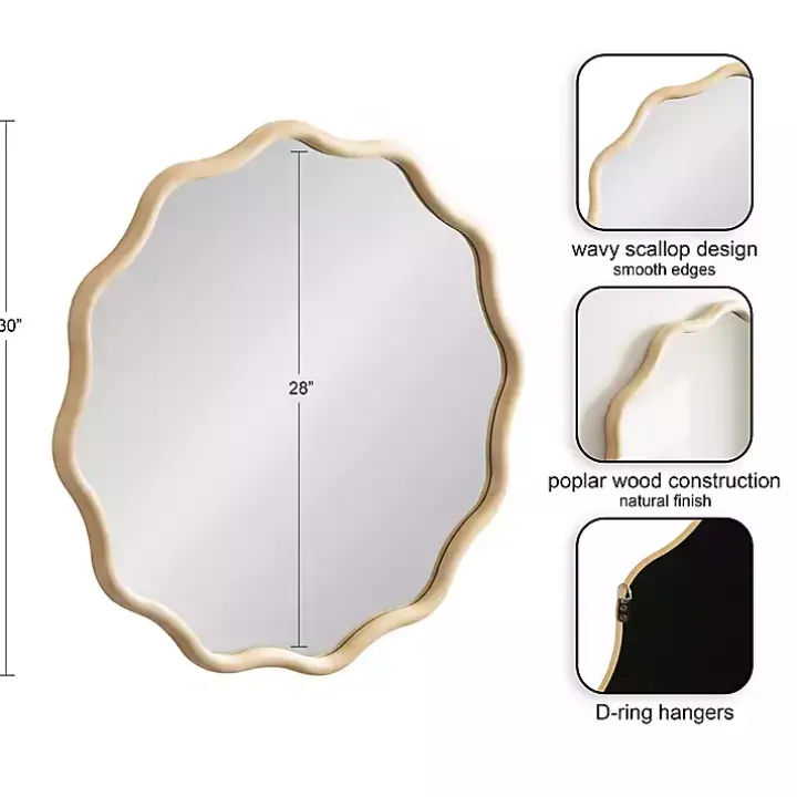 Natural Wavy Scallop Round Wall Mirror