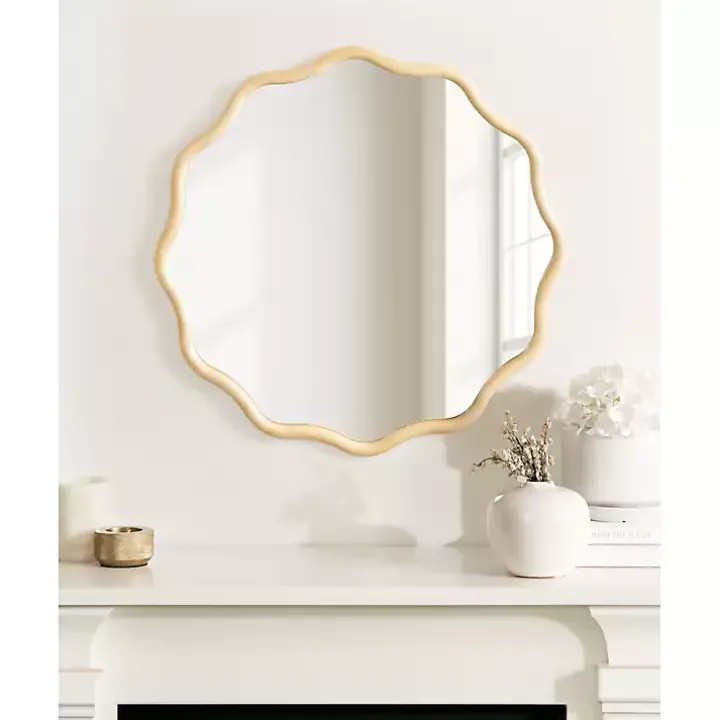 Natural Wavy Scallop Round Wall Mirror