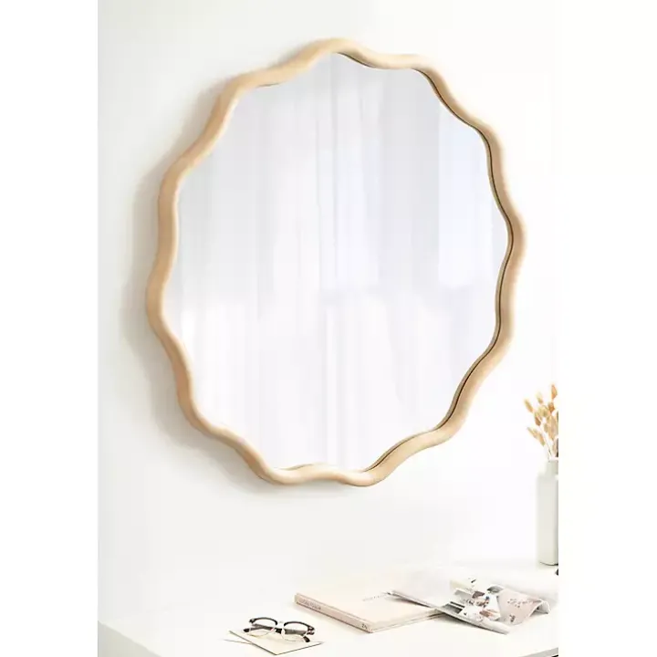 Natural Wavy Scallop Round Wall Mirror