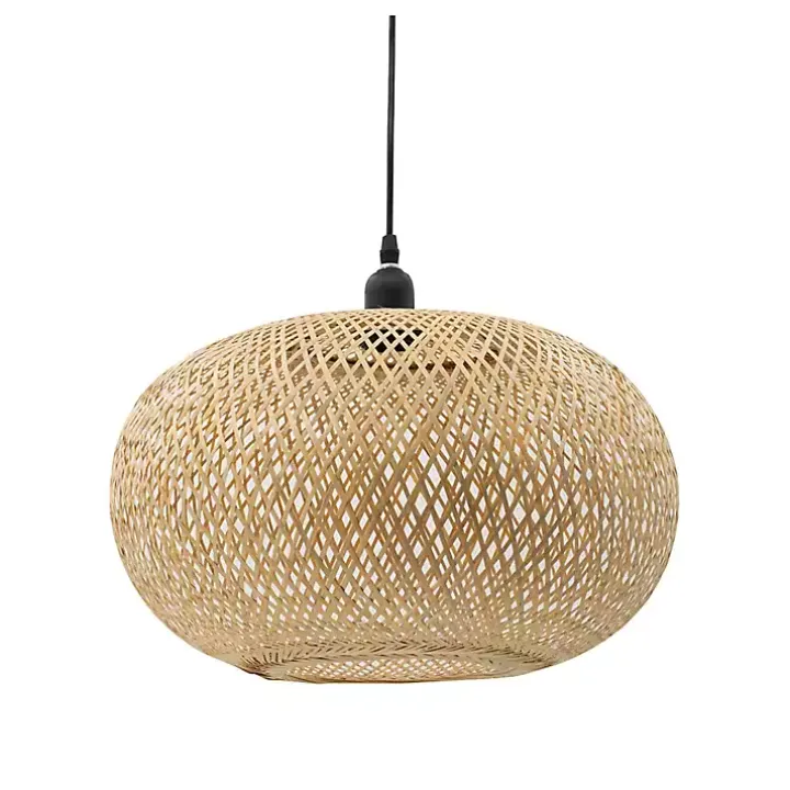 Natural Wide Woven Bamboo Globe Pendant Light