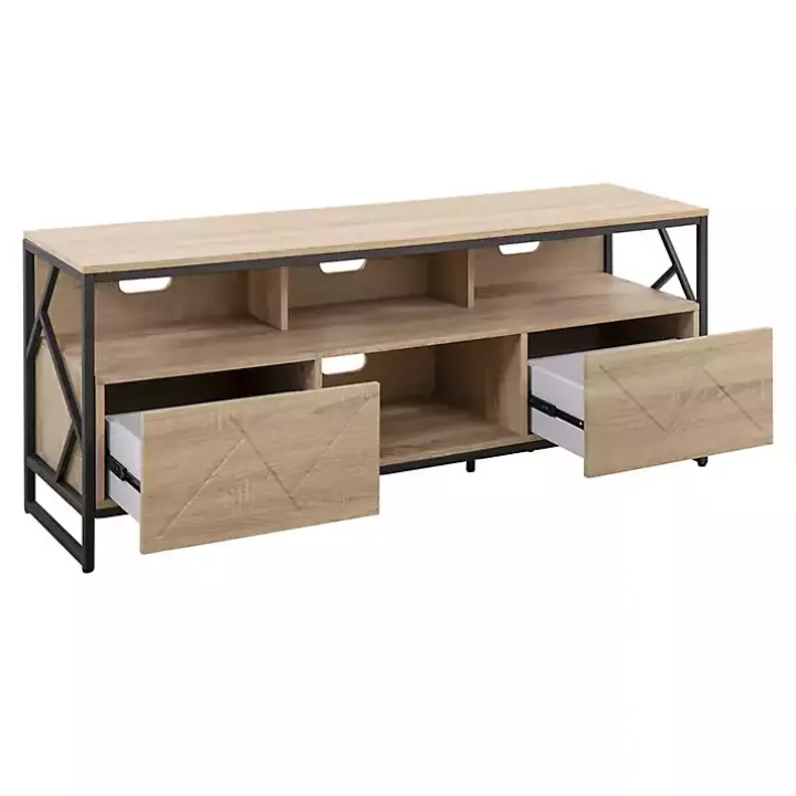Natural Wood and Black Steel Media Stand