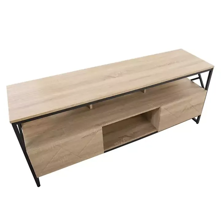 Natural Wood and Black Steel Media Stand