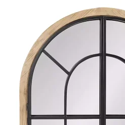 Natural Wood and Metal Arch Windowpane Wall Mirror