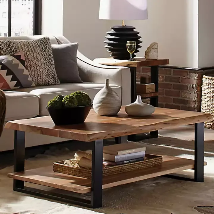 Natural Wood and Metal Coffee Table