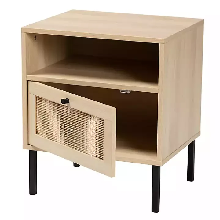 Natural Wood and Metal Storage Shelf Nightstand