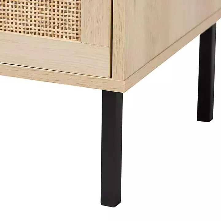 Natural Wood and Metal Storage Shelf Nightstand