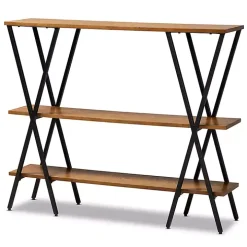Natural Wood and Metal 3-Tier Console Table
