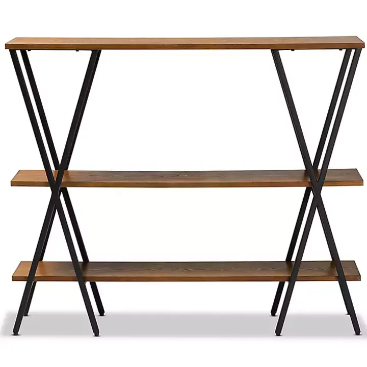 Natural Wood and Metal 3-Tier Console Table