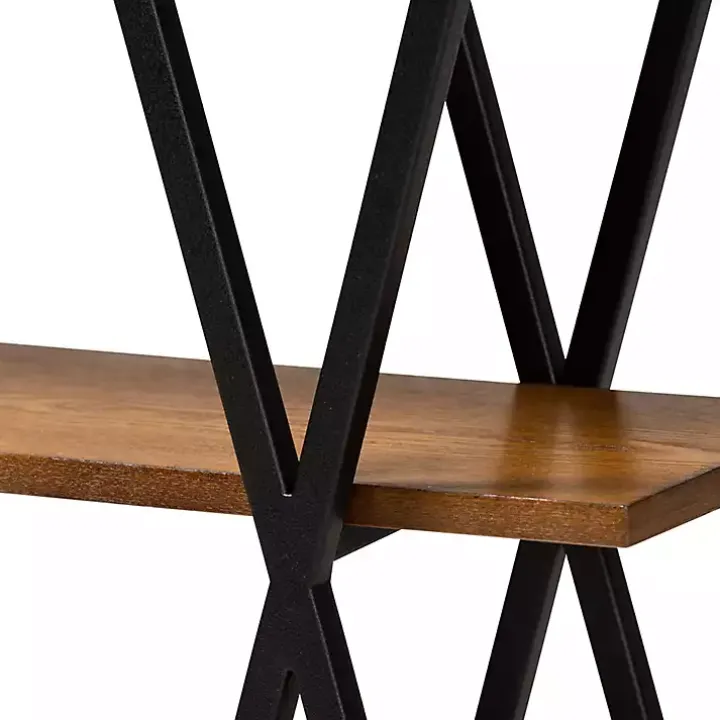 Natural Wood and Metal 3-Tier Console Table
