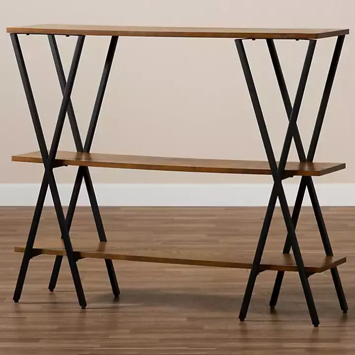 Natural Wood and Metal 3-Tier Console Table