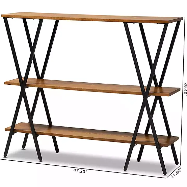 Natural Wood and Metal 3-Tier Console Table