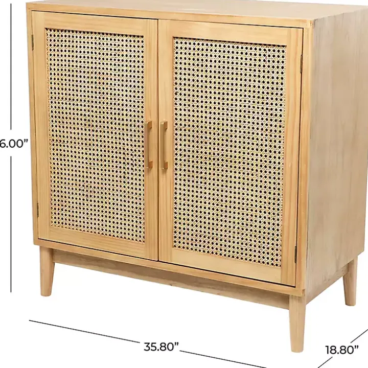 Natural Wood and Rattan 2-Door Storage Cabinet