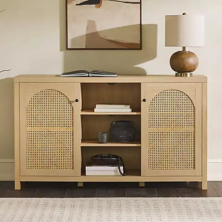 Natural Wood and Rattan 2-Door Sideboard