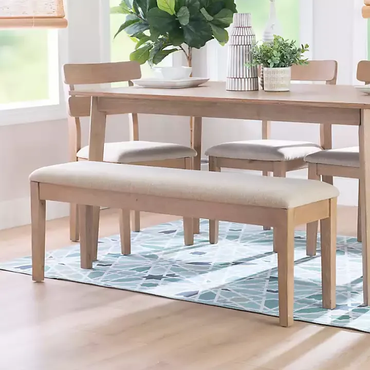 Natural Wood and Upholstered Seat Bench