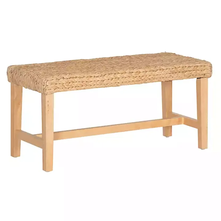 Natural Wood and Woven Hyacinth Bench