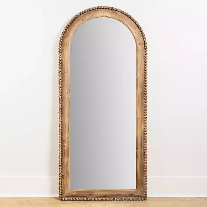 Natural Wood Beaded Arch Leaner Mirror