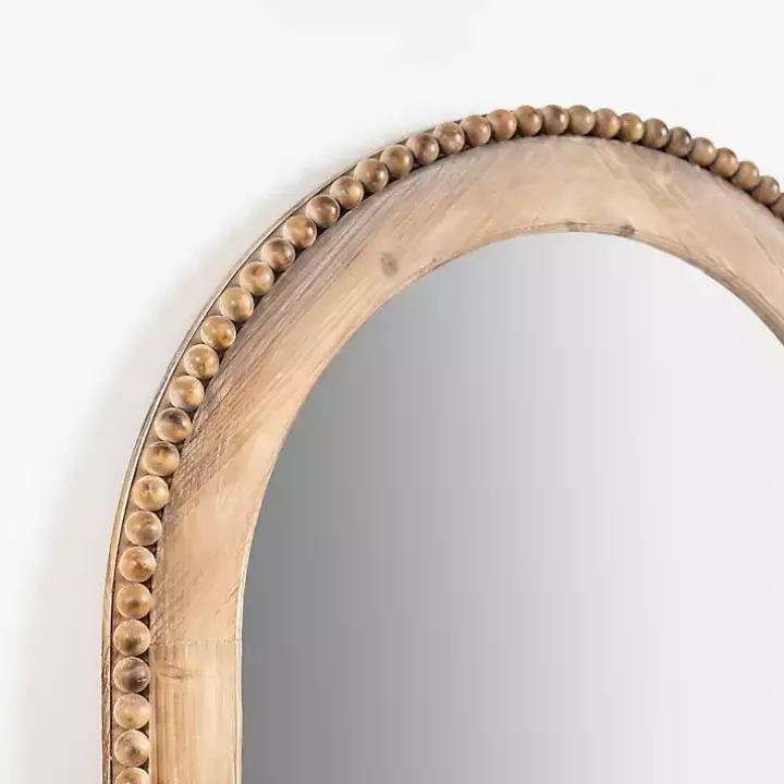 Natural Wood Beaded Arch Leaner Mirror