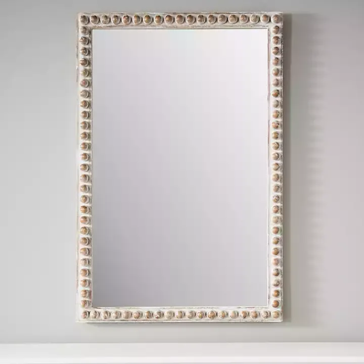 Natural Wood Beaded Frame Mirror