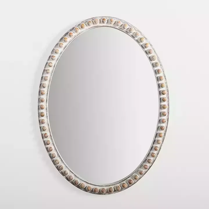 Natural Wood Beaded Oval Mirror