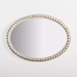 Natural Wood Beaded Oval Mirror