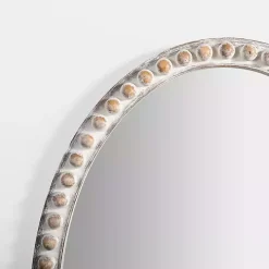 Natural Wood Beaded Oval Mirror