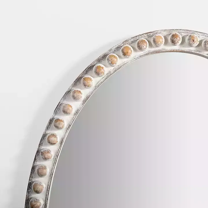 Natural Wood Beaded Oval Mirror