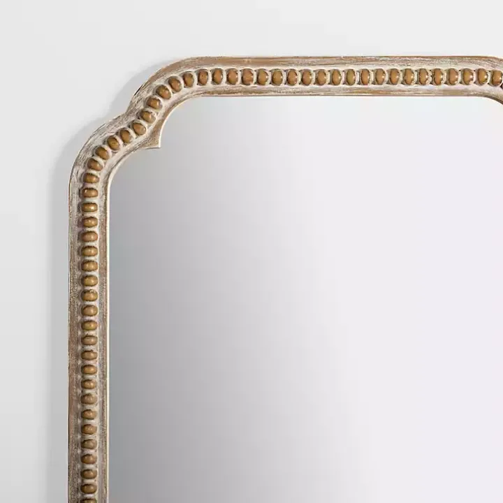 Natural Wood Beaded Scalloped Rectangular Mirror