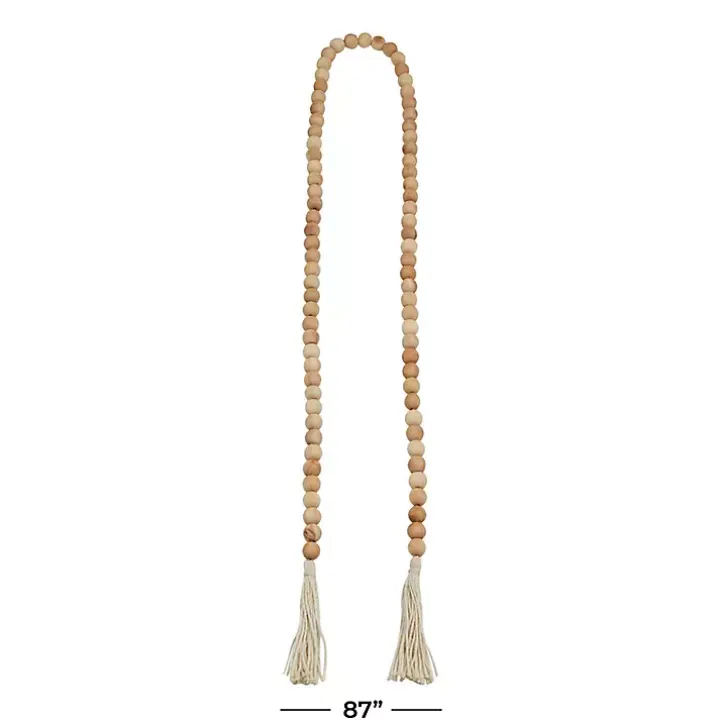 Natural Wood Beaded Tassel Garland