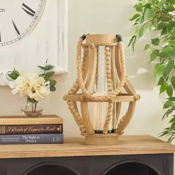 Natural Wood Beaded Teardrop Lantern