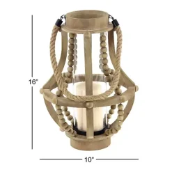 Natural Wood Beaded Teardrop Lantern