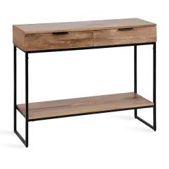 Natural Wood Black Metal Console Table