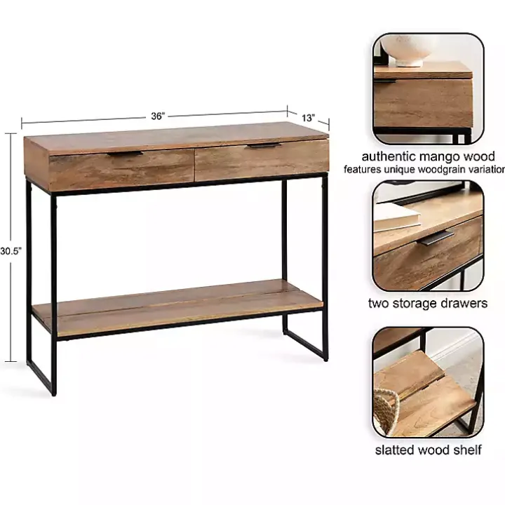Natural Wood Black Metal Console Table